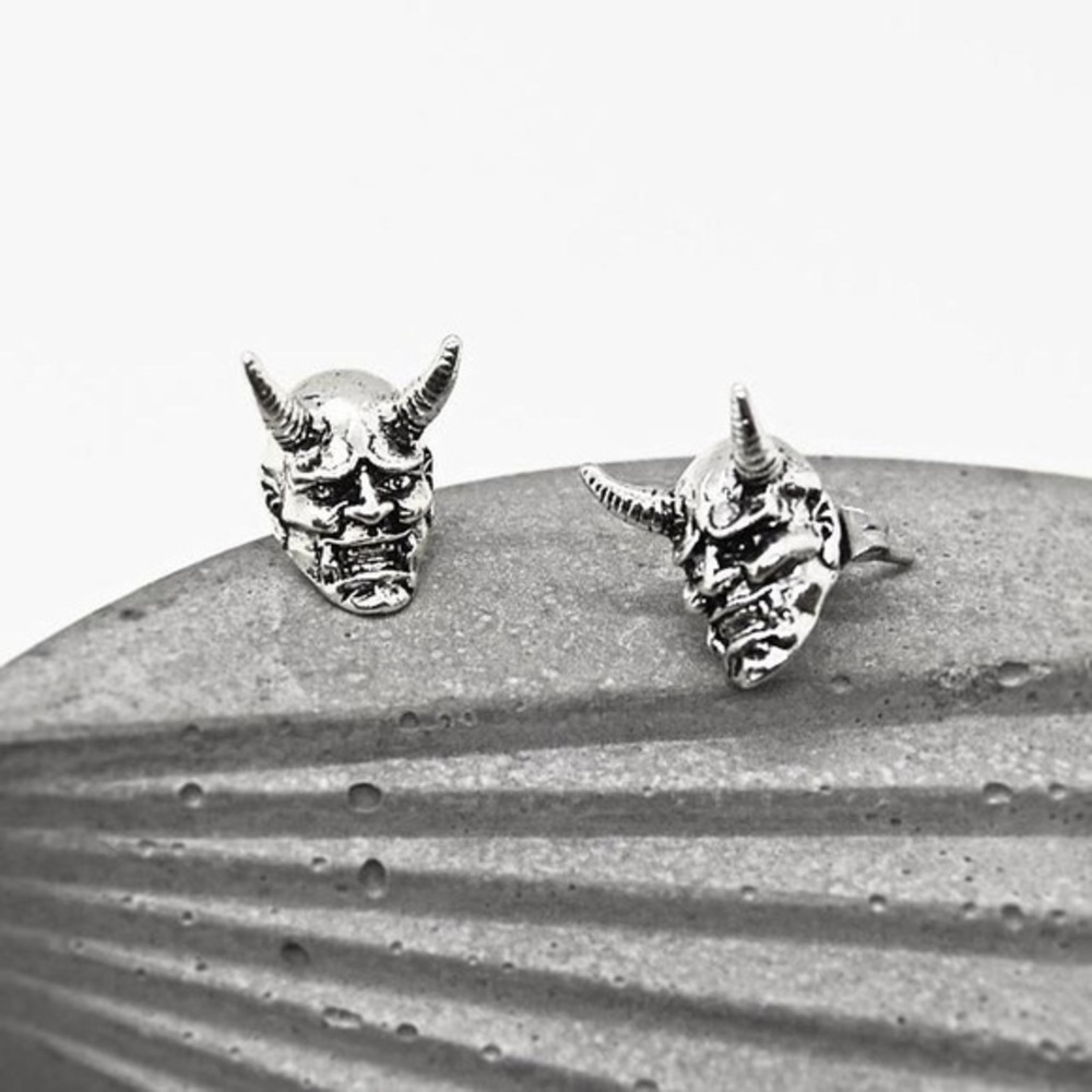 Silver Devil Stud Earrings